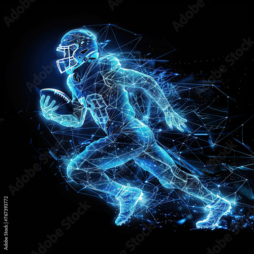 Abstract illustration of American football. An American soccer player with a ball. Design of clothes, albums, notebooks. Sports banners