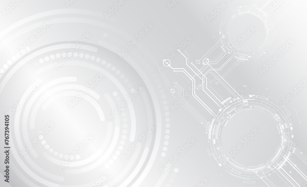 Abstract hi tech communication for presentation or banner. Sci-fi gray background with various technology elements. Science concept, circles with shadows and circuit board.