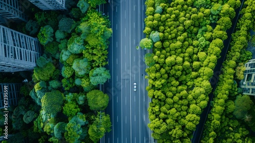 Aerial View of Road Dividing Urban and Green Forest