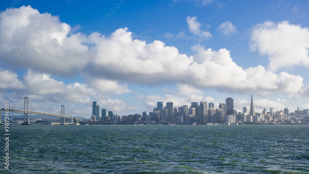 panorama of San Francisco and Bay Bridge taken from Treasure Island.