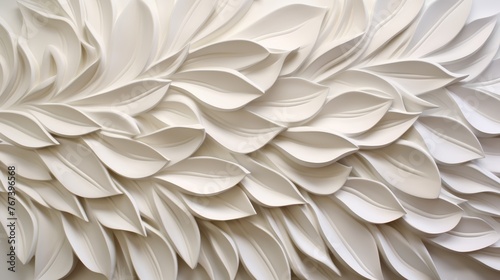 Fototapeta Naklejka Na Ścianę i Meble -  White geometric floral 3d tiles wall texture background panorama for interior design