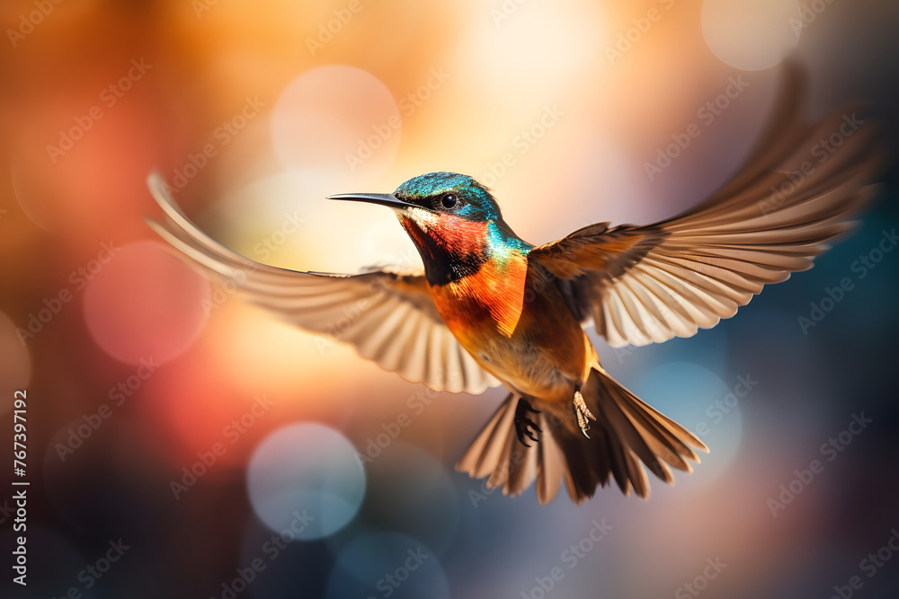 Fototapeta premium Flying Bird with motion blurred background, flying bird, bird in the air, flying bird