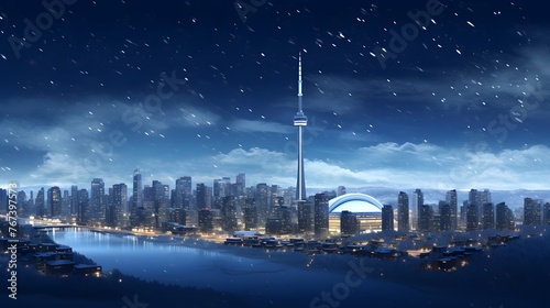 city at night, panoramic view, 3d render illustration