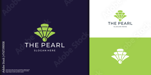 luxury and elegant pearl in clam sea shell logo design template photo