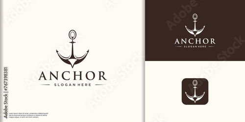Anchor vector icon logo boat symbol pirate helm Nautical maritime simple graphic doodle design