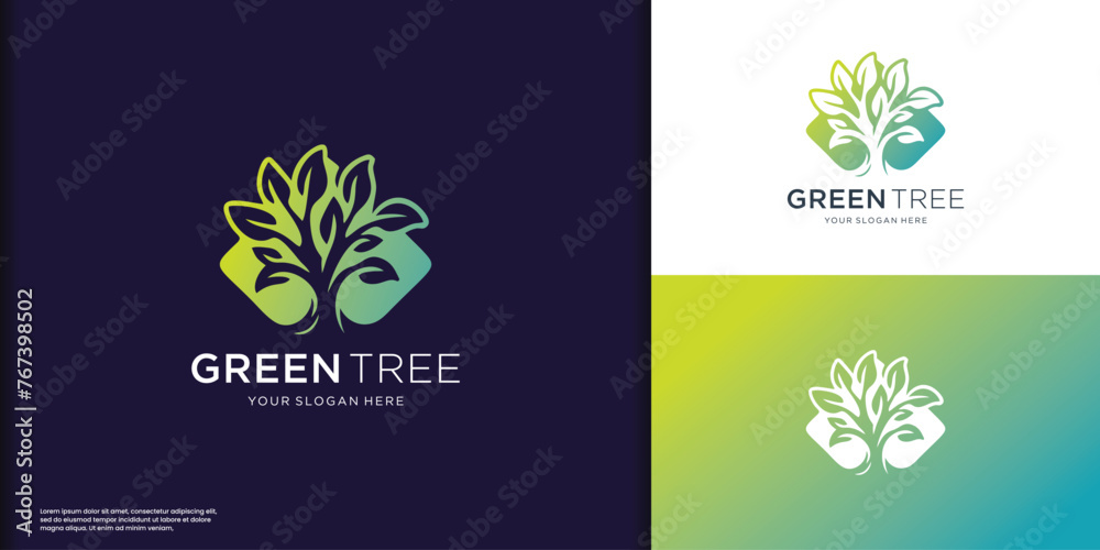 silhouette garden plant tree logo design inspiration, tree logo on negative space concept and colorful. - obrazy, fototapety, plakaty 