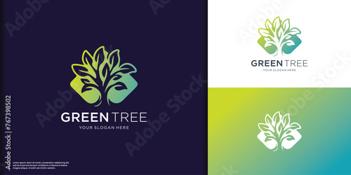 silhouette garden plant tree logo design inspiration, tree logo on negative space concept and colorful. photo