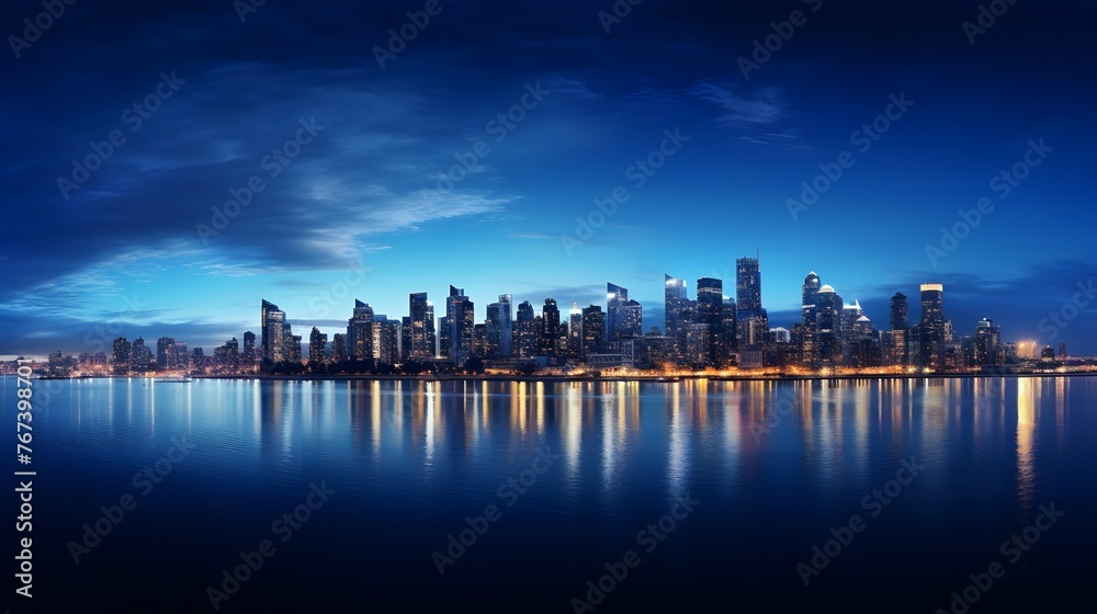 Panoramic view of the city of Rotterdam at night