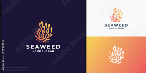 Seaweed logo template with gradient color branding. modern and simple seaweed coral inspiration.