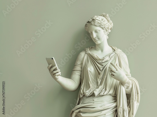 Ancient Greek sculpture of a woman using smartphone