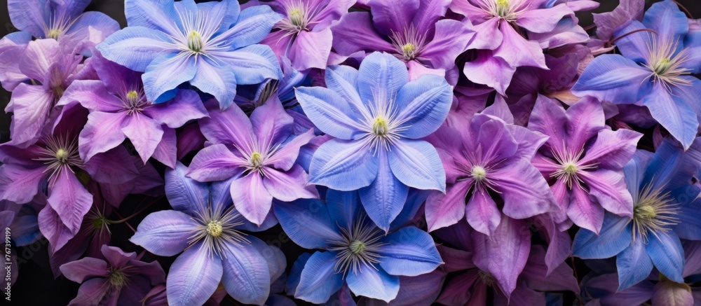 A closeup shot capturing a cluster of vibrant purple and electric blue flowers with delicate petals. These groundcover plants add a pop of color to any garden