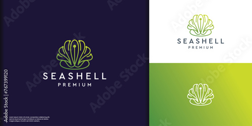 Seashell with pearl logo icon design template thin linear style illustration.