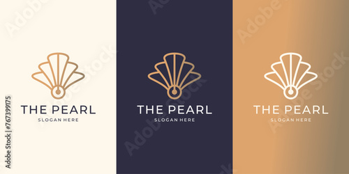 Sea shell vector logotype. Opened shell with purple inside. Great logo for beauty shop, see food restaurant, jewelry, cosmetics.