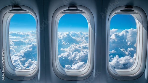 Stunning Skyline of Fluffy Clouds View from Airplane Window