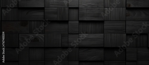 A detailed view showing a black wall featuring wooden panels for a modern and stylish interior