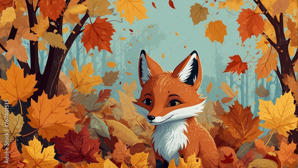 Fototapeta premium fox in the autumn forest, fox in the autumn, fox
