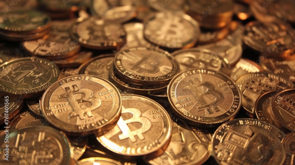 Pile of Golden Bitcoin Cryptocurrency Coins Pile of Golden Bitcoin Cryptocurrency Coins