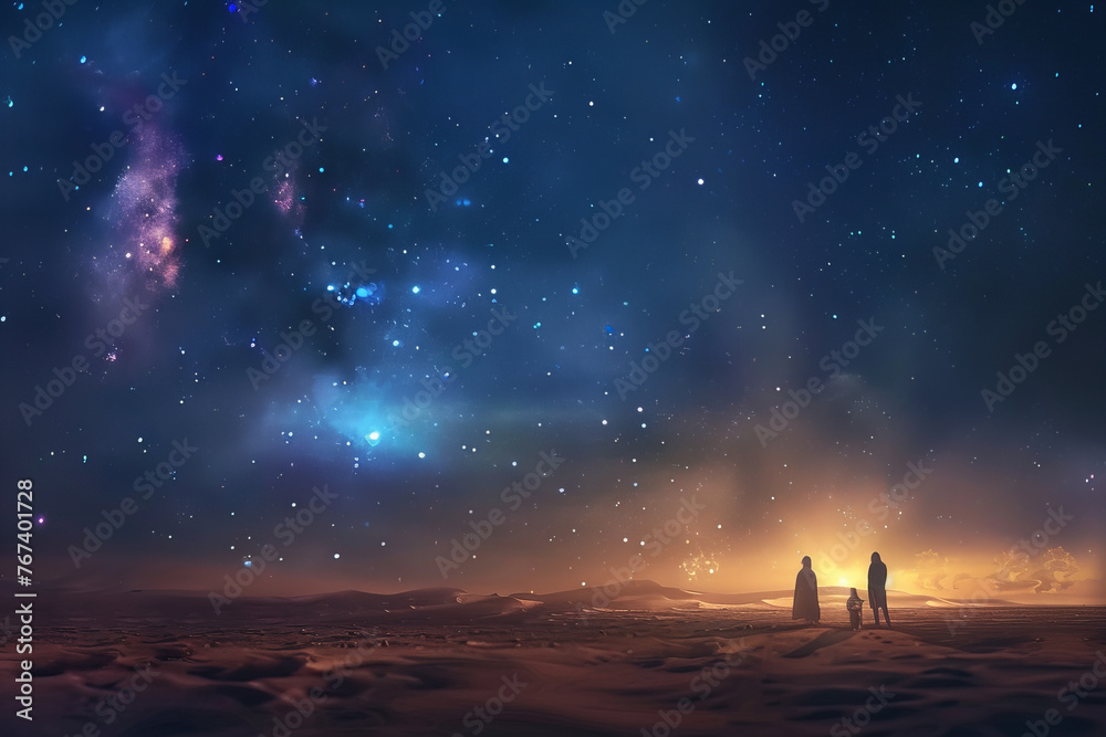 Majestic Cosmic Vista: Starry Night and Silhouetted Figures - Banner