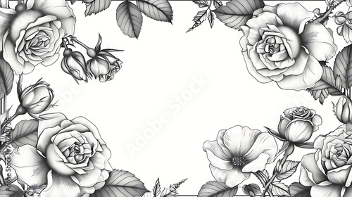 hand drawn floral roses border and frame design. Generative Ai