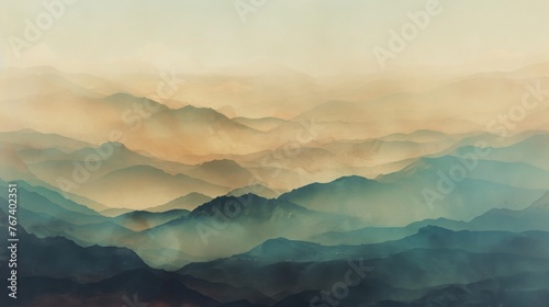 Abstract Mountain Range with Foggy Layers
