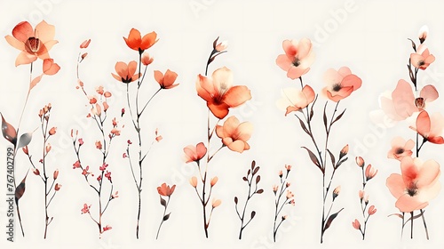 Set of floral watercolor elements. Generative Ai