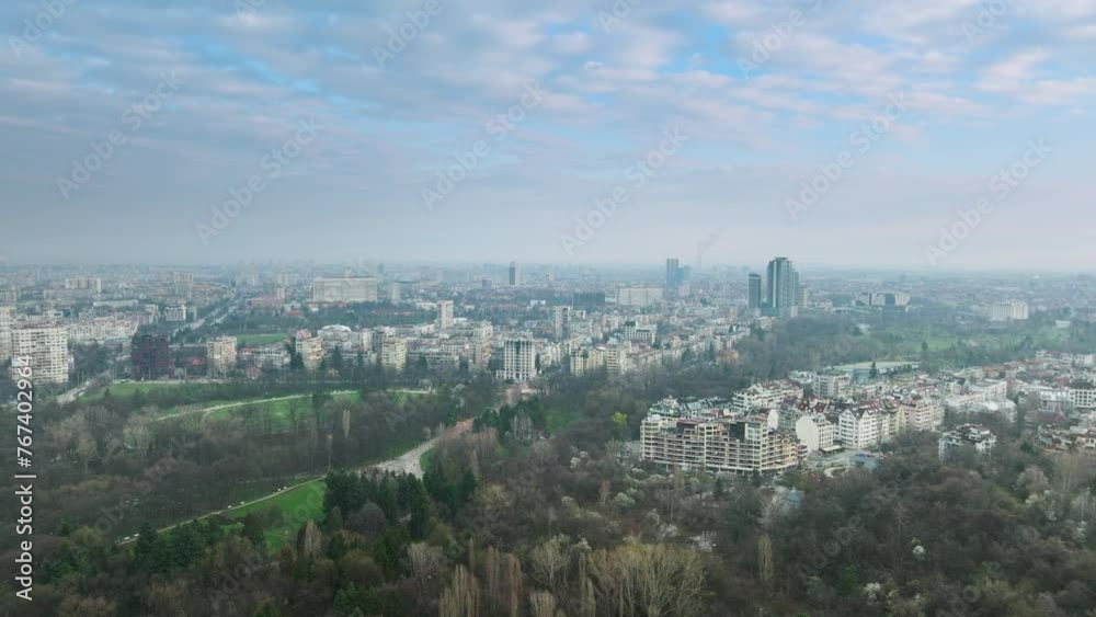 Sofia drone video, flying towards the center of the city over Yuzhni park. Sofia drone video, flying towards the center of the city over Yuzhni park.