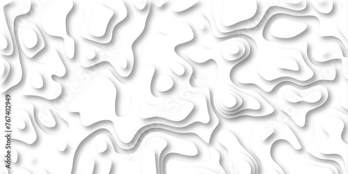 3D Papercut Stylized White topographic contour scheme and terrain. Topography grid map. Contour map background. Geographic line mountain relief. Abstract lines or wavy backdrop background.