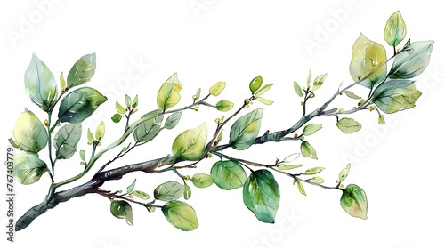 Watercolor hand painted botanical spring DIY leaves and branches illustration clipart isolated on white background. Isolated objects for wedding invitations and greeting cards. Generative Ai
