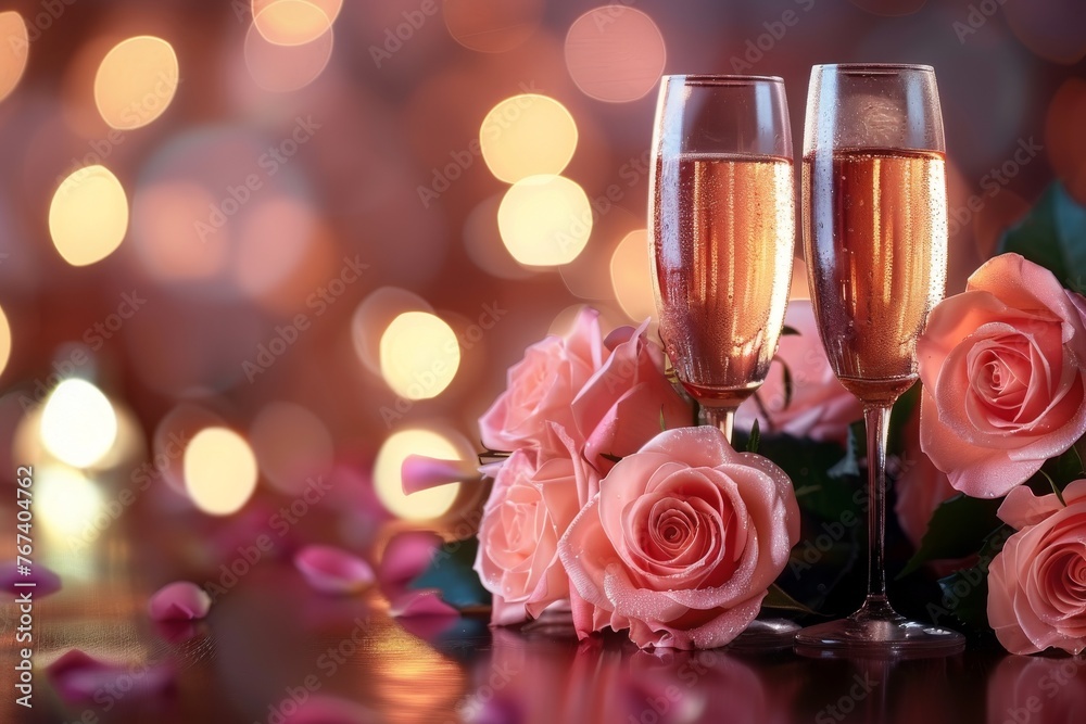 Romantic Valentines Day Toast With Sparkling Champagne and Blushing Roses Romantic Valentines Day Toast With Sparkling Champagne and Blushing Roses