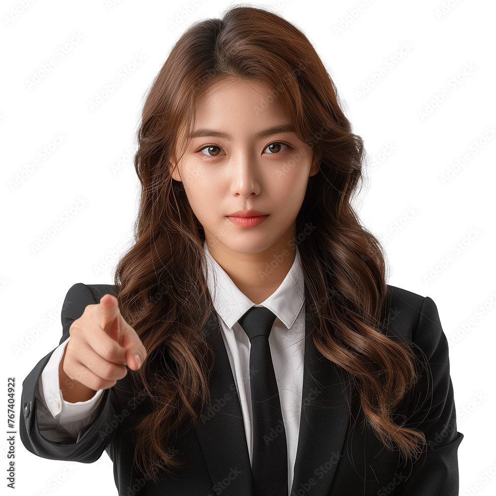 Portrait of young asian businesswoman pointing at you, isolated on transparent background. Portrait of young asian businesswoman pointing at you, isolated on transparent background.