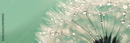 detailed view of a dandelion with tiny drops of water resting on its delicate petals, 