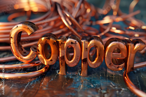 a sign that spells "Copper" made from copper, and surrounded by copper wires 