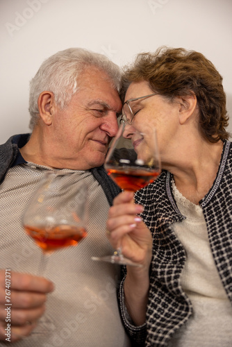 Elderly Couple Enjoying Wine Together
