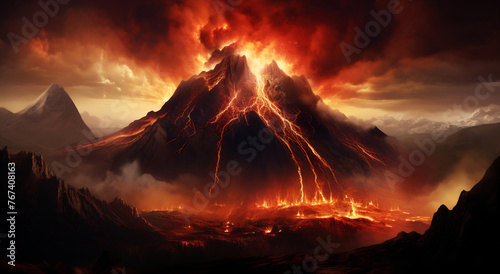 Mountain erupting with lava