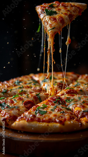 Mouthwatering Pepperoni Pizza with a Dynamic Cheese Pull