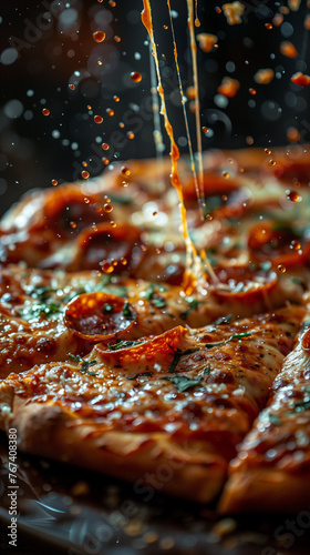 Mouthwatering Pepperoni Pizza with a Dynamic Cheese Pull