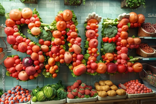 Fruits Creatively Arranged to Spell SALE Highlighting a Special Offer