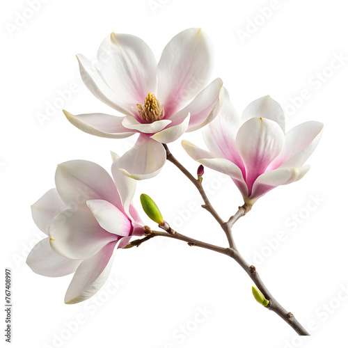 Blooming magnolia branch, close-up isolated on a transparent background.
