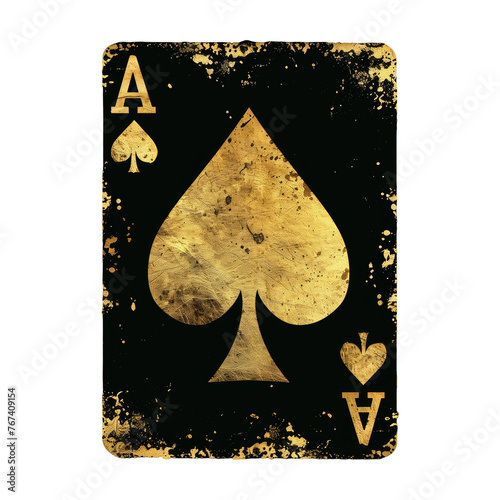Gold and Black Vintage Ace of Spades poker playing card isolated on a transparent background