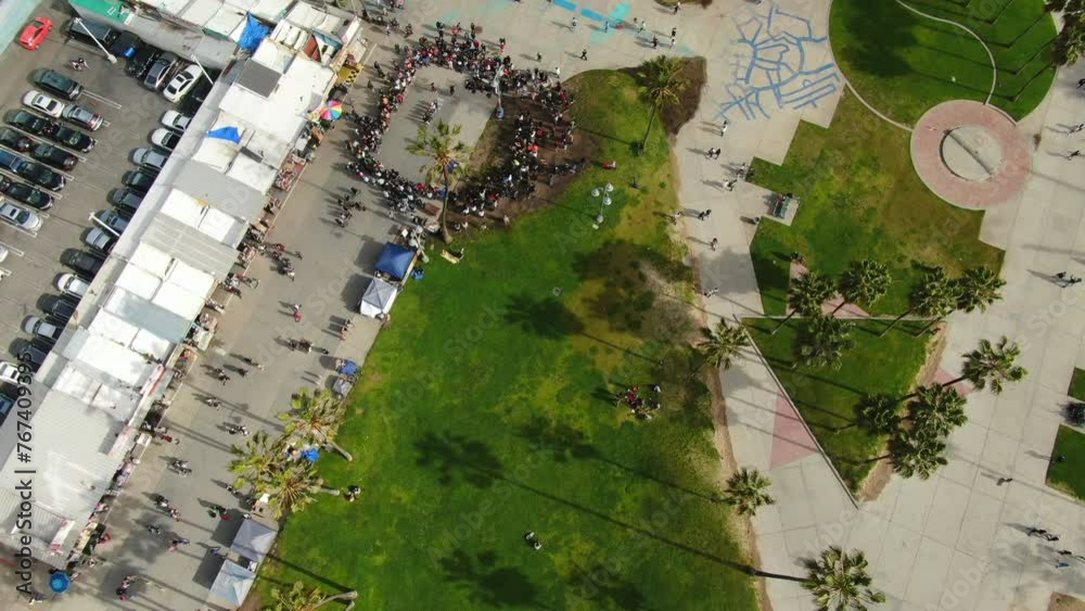 Aerial: Crowd Of People Fathered In Park On Sunny Day - Los Angeles, California Aerial: Crowd Of People Fathered In Park On Sunny Day - Los Angeles, California
