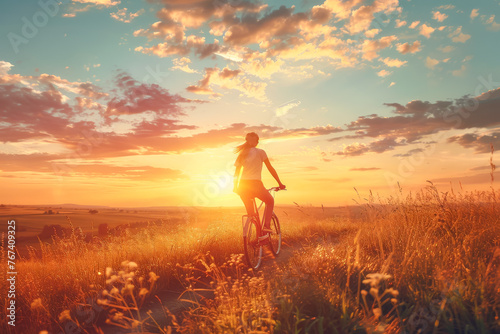 Sunset Ride, Embracing the Serenity of Cycling through Golden Fields, ps enhanced 