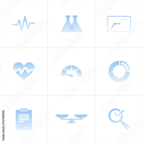 Set of light blue gradient medical scientific icons. Flat cartoon vector illustration. Objects isolated on a white background.