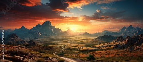 Desert Sunset with Rocky Landscape