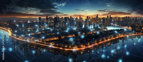 Futuristic Cityscape with Connectivity