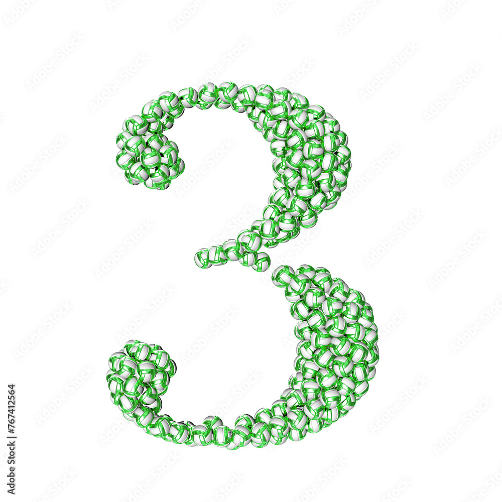 Symbol made of green volleyballs. number 3 Symbol made of green volleyballs. number 3