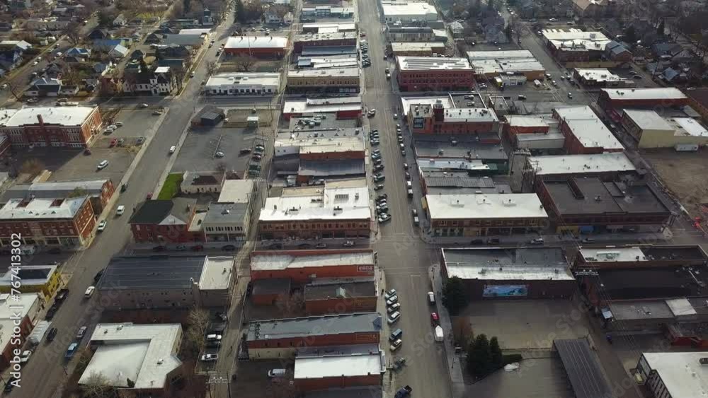 Aerial of main street Livingston, MT in spring Aerial of main street Livingston, MT in spring