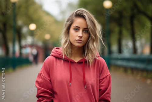 Young Woman in Hoodie on Autumn Day.