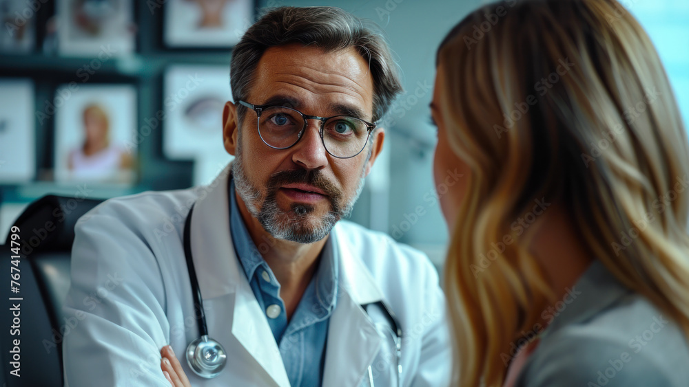 Concerned Doctor Examining Patient's Eyes. Concerned Doctor Examining Patient's Eyes.