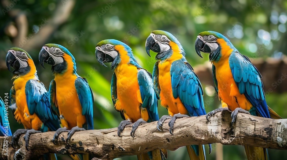 Generative AI : group of colorful macaw on the tree