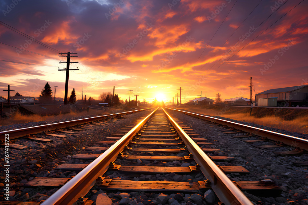 railway road against the backdrop of sunset. transport industry